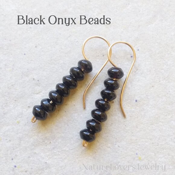 Black Onyx ~ Beaded Stick Earrings! Lightweight, Elegant, Versatile, Sexy + Chic - Picture 1 of 7